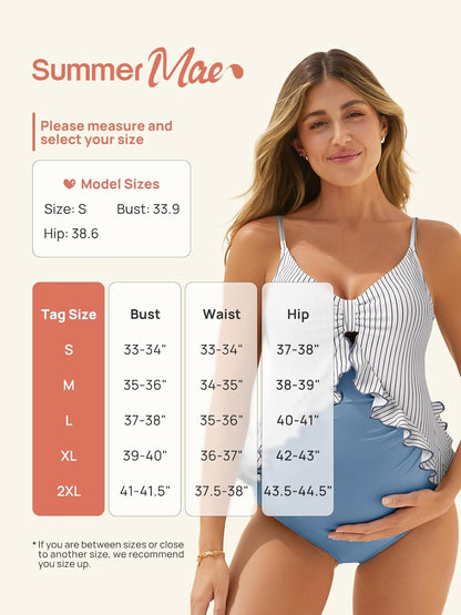 Summer Mae Maternity Swimsuit One Piece Ruffle Cutout Pregnancy Bathing Suit Lace Up Swimwear