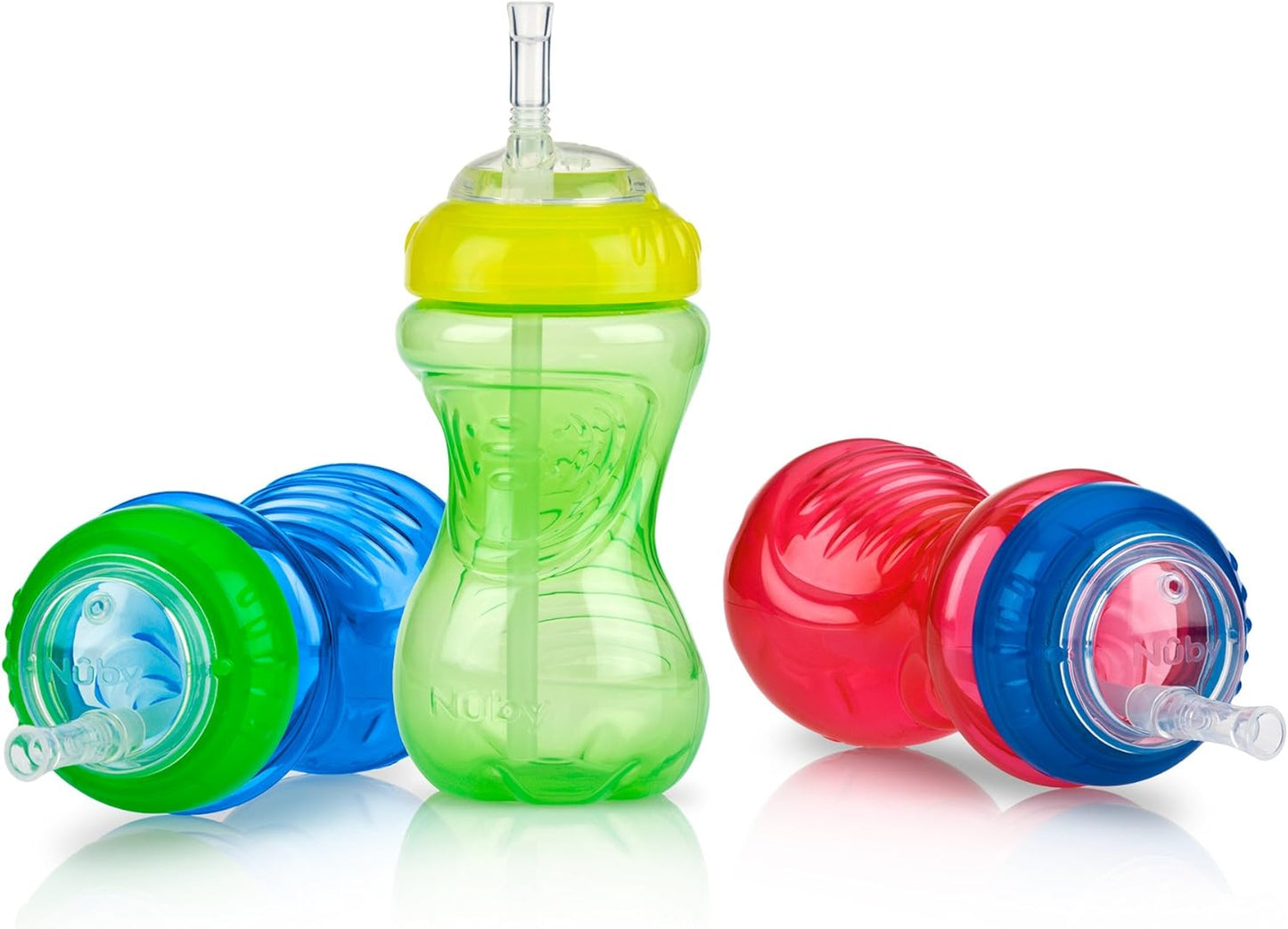Nuby No-Spill Sippy Cup with Flex Straw - (3-Pack) 10-Ounce Bottles - Sippy Cups for Toddlers 12+ Months - Neutral Color Training Cups for Toddlers