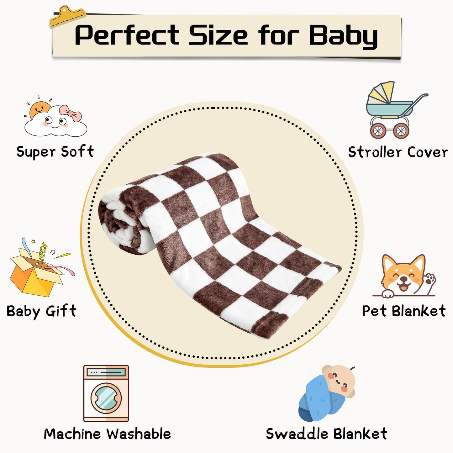 Yurhap Checkered Baby Blanket Fleece Baby Blankets for Boys, Ultra Soft Cozy Fluffy Infant Toddler Newborn Receiving Blankets for Crib Stroller, 30''x40'', Blue