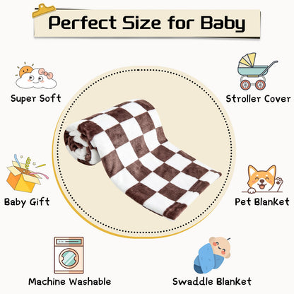 Yurhap Checkered Baby Blanket Fleece Baby Blankets for Boys, Ultra Soft Cozy Fluffy Infant Toddler Newborn Receiving Blankets for Crib Stroller, 30''x40'', Blue