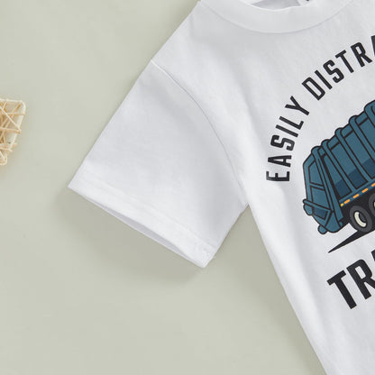 WZTYYDS Toddler Baby Boy Summer Clothes 2T 3T 4T 5T Boys Outfit Letter Truck Short Sleeve T-Shirt Tops + Shorts Set