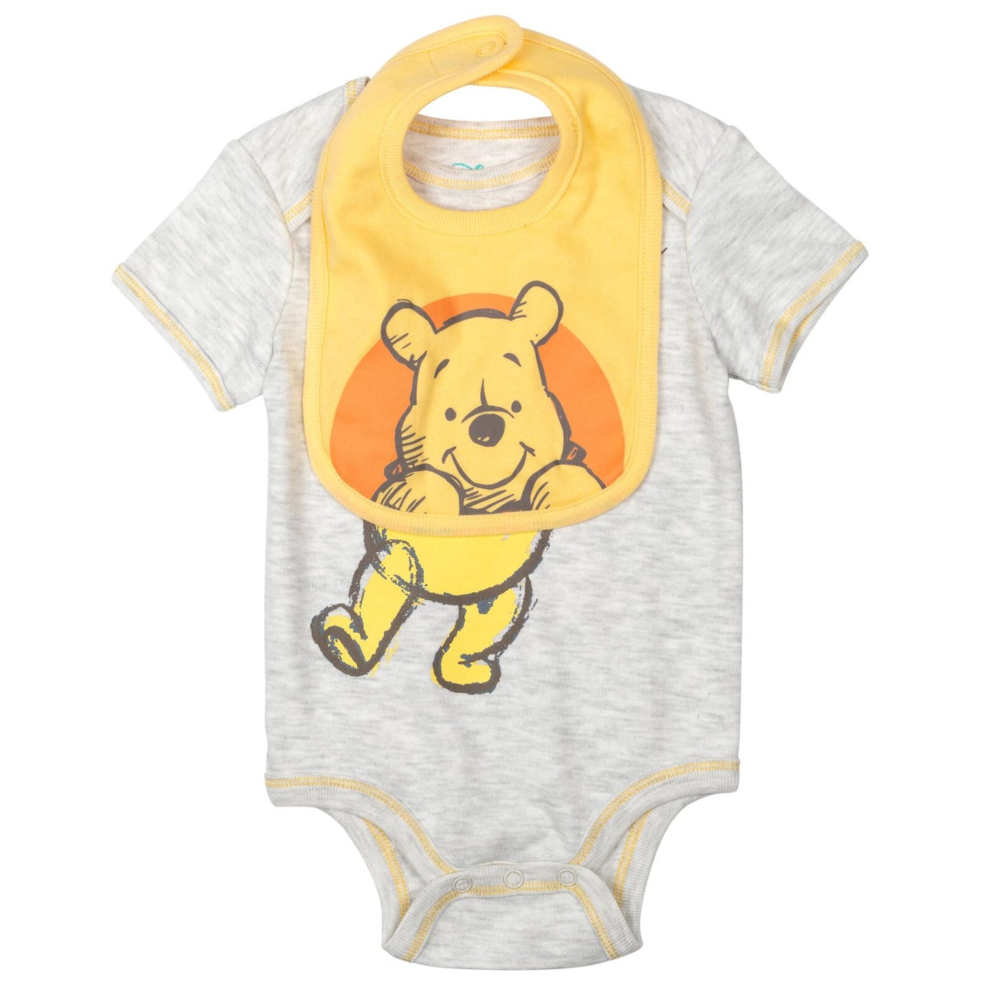 Disney Winnie the Pooh Baby 4-Piece Bodysuit Pants Bib and Hat Set Newborn to Infant