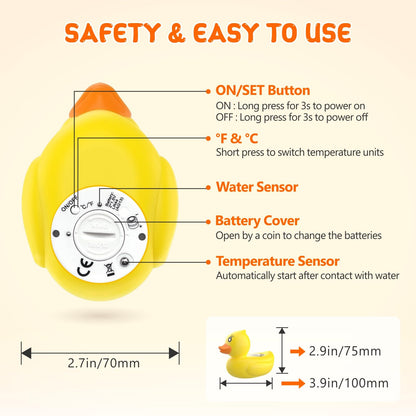 Baby Bath Thermometer, Digital Water Temperature Thermometers with 3 Color Backlit and Temperature Warning, Safety Bath Tube Thermometers Floating Toy for Infant, Toddler
