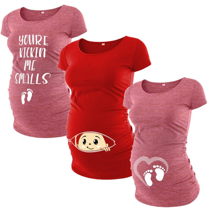 Pack of 3 Maternity Shirts for Women - Casual Graphic Pregnancy Announcement Shirt for Mom to Be