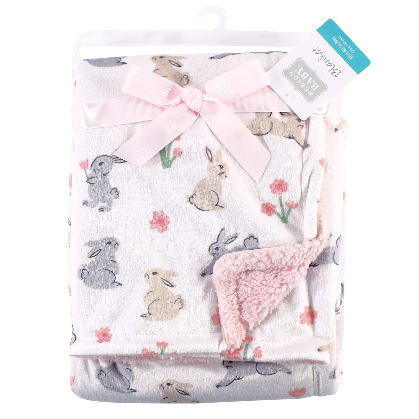 Hudson Baby Unisex Baby Plush Mink and Sherpa Blanket, Pink Floral, One Size