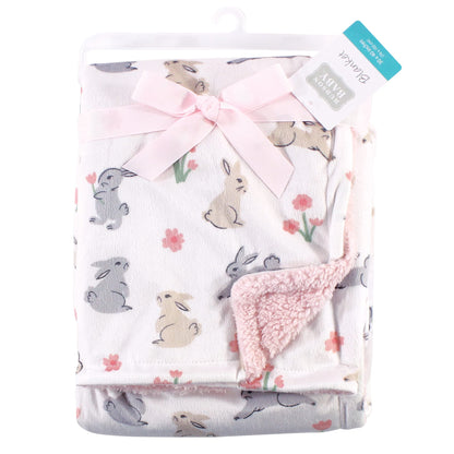 Hudson Baby Unisex Baby Plush Mink and Sherpa Blanket, Pink Floral, One Size