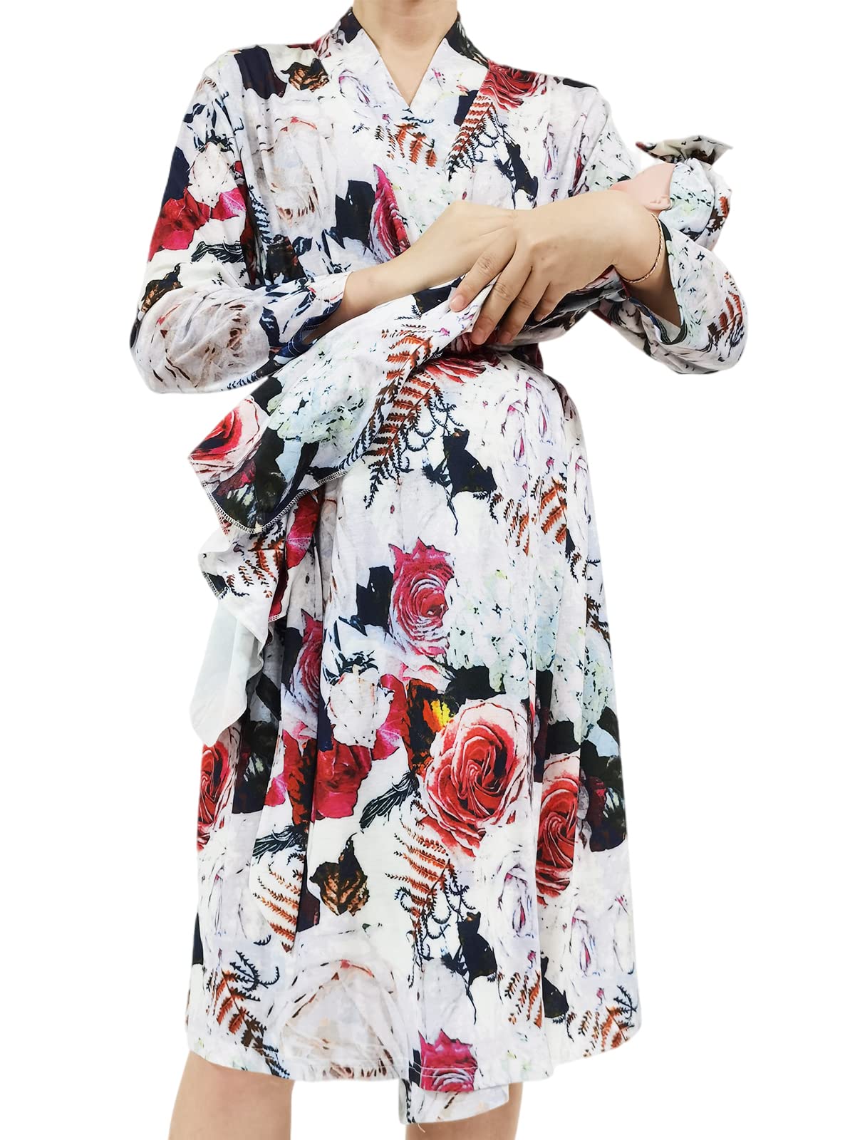 SUFEINI Maternity Robe and Matching Baby Swaddle Blanket Set, Mommy Robe with Receiving Blanket Girls Boys Sleepwear