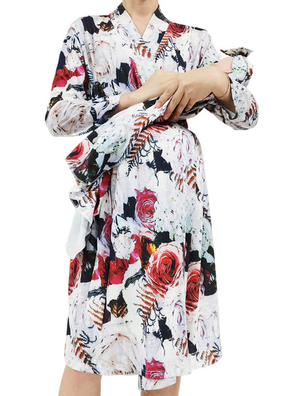 SUFEINI Maternity Robe and Matching Baby Swaddle Blanket Set, Mommy Robe with Receiving Blanket Girls Boys Sleepwear