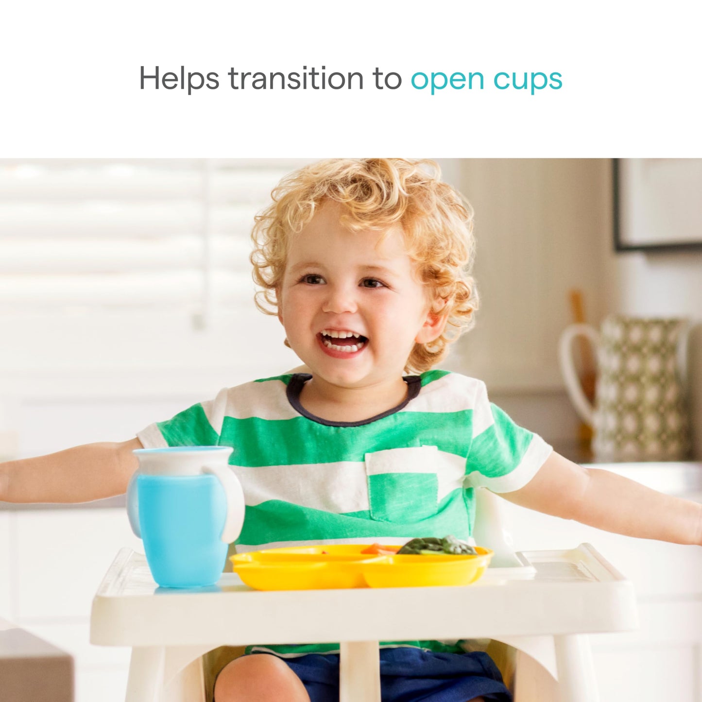Munchkin Miracle 360 Sippy Cup for 6 Month Old, Spill Proof Baby and Toddler Cups with Transition Handles, 7 Ounce, 2 Pack, Blue/Green