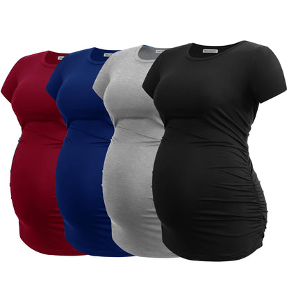 Smallshow Women's 4 Pack Maternity Shirts Short Sleeve Pregnancy Tops Clothes