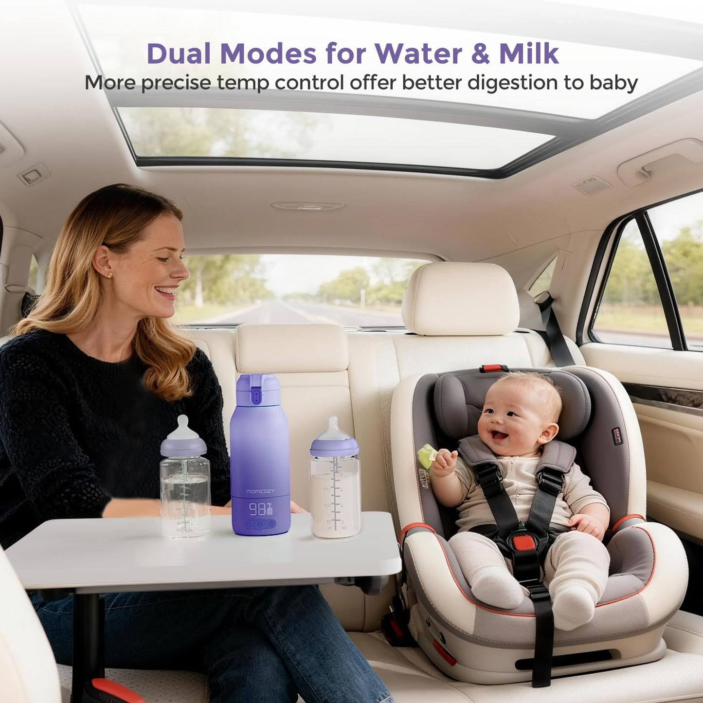 Momcozy Portable Bottle Warmer for Travel – Dual Heating Modes for Breast Milk & Water, Portable Milk Warmer with Fast Heating & Long Battery Life, 17 Ounces Large Capacity to Meet Your All-Day Needs