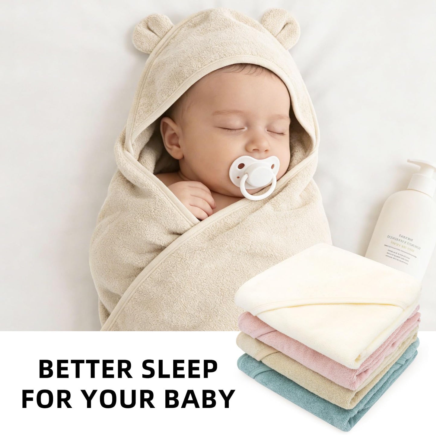 LifeTree 1 Pack Baby Hooded Towel with 1 Pack Washcloth for Newborn, 100% Cotton Bath Towel for Babies, Infant, Toddler and Kids, Thick,Soft and Absorbent, 30 * 30 Inches, Newborn Essentials, Pink