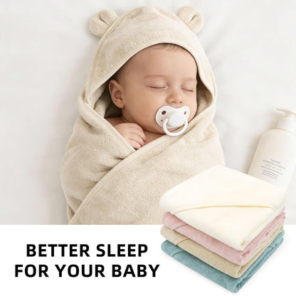 LifeTree 1 Pack Baby Hooded Towel with 1 Pack Washcloth for Newborn, 100% Cotton Bath Towel for Babies, Infant, Toddler and Kids, Thick,Soft and Absorbent, 30 * 30 Inches, Newborn Essentials, Pink