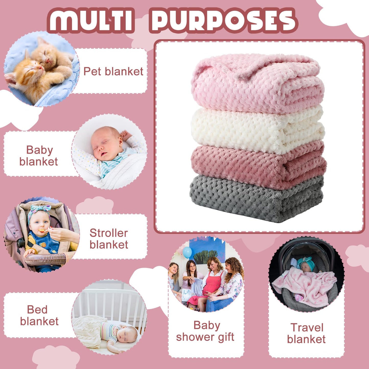 Frienda 4 Pcs Baby Fuzzy Blanket Fluffy Baby Blanket for Boys Girls Soft Warm Infant Newborn Toddler Receiving Nursery Bed Supplies, 32 x 24 Inch(Pink Color)