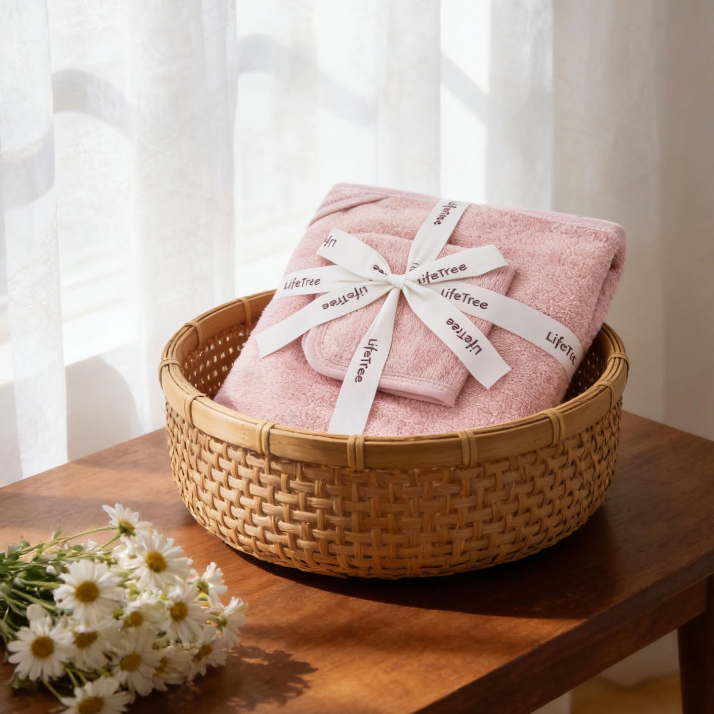 LifeTree 1 Pack Baby Hooded Towel with 1 Pack Washcloth for Newborn, 100% Cotton Bath Towel for Babies, Infant, Toddler and Kids, Thick,Soft and Absorbent, 30 * 30 Inches, Newborn Essentials, Pink