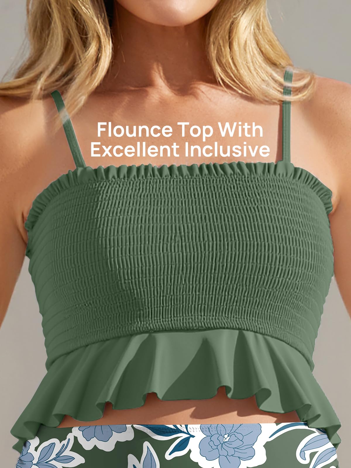 Summer Mae Maternity High Waist Swimsuit Ruffle Hem Bikini Bathing Suit Shirred Bandeau Two Piece Pregnancy Swimwear