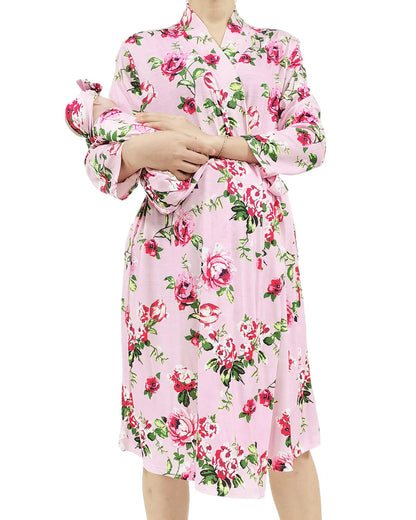 SUFEINI Maternity Robe and Matching Baby Swaddle Blanket Set, Mommy Robe with Receiving Blanket Girls Boys Sleepwear