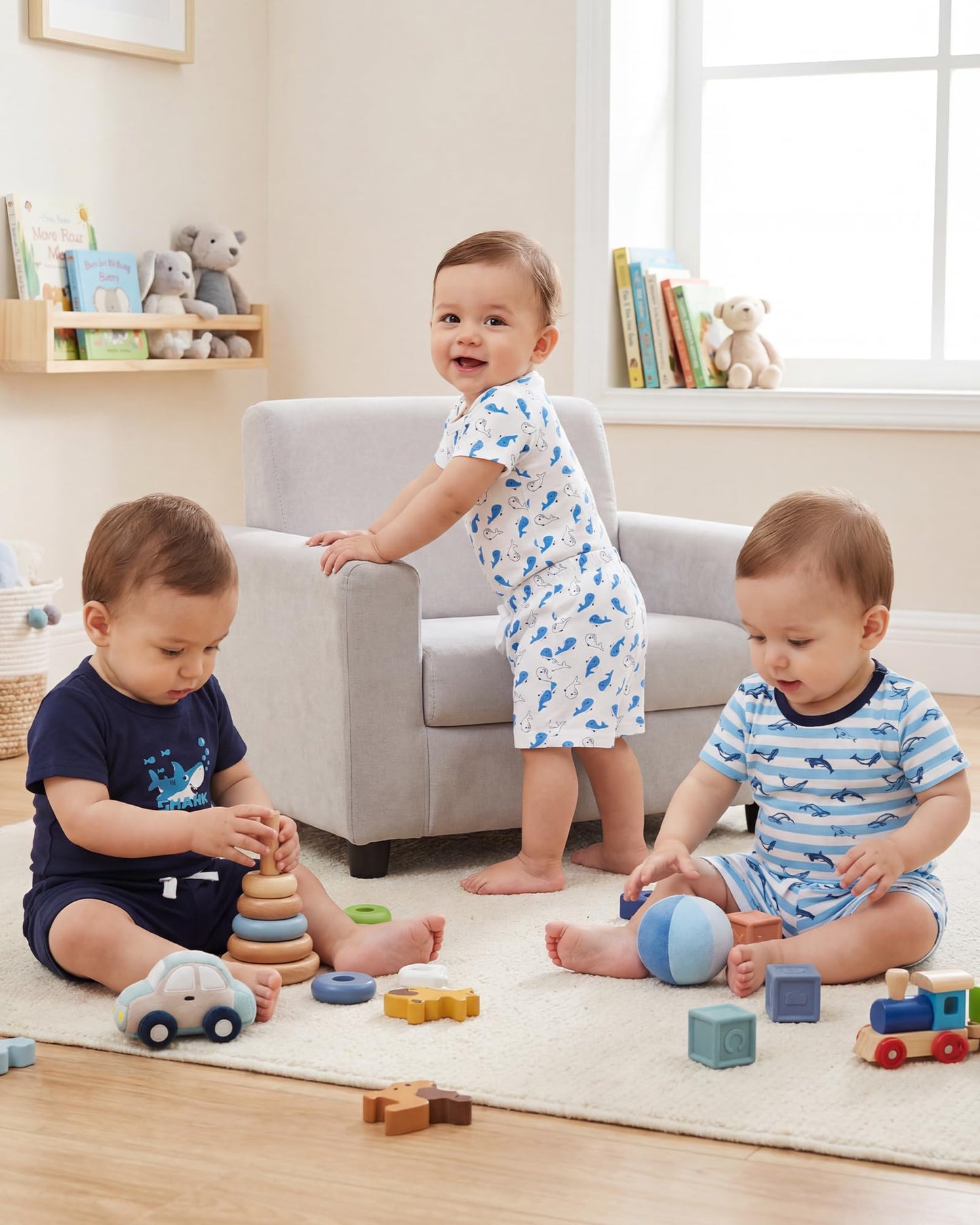 Jecson Newborn Boy Clothes Baby Boy Outfits Summer Set 6-Piece Cotton Short Sleeve Top and Shorts for 0-18M