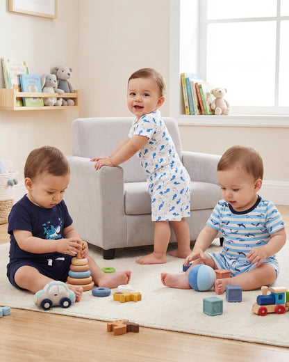 Jecson Newborn Boy Clothes Baby Boy Outfits Summer Set 6-Piece Cotton Short Sleeve Top and Shorts for 0-18M