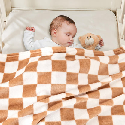 Yurhap Checkered Baby Blanket Fleece Baby Blankets for Boys, Ultra Soft Cozy Fluffy Infant Toddler Newborn Receiving Blankets for Crib Stroller, 30''x40'', Blue