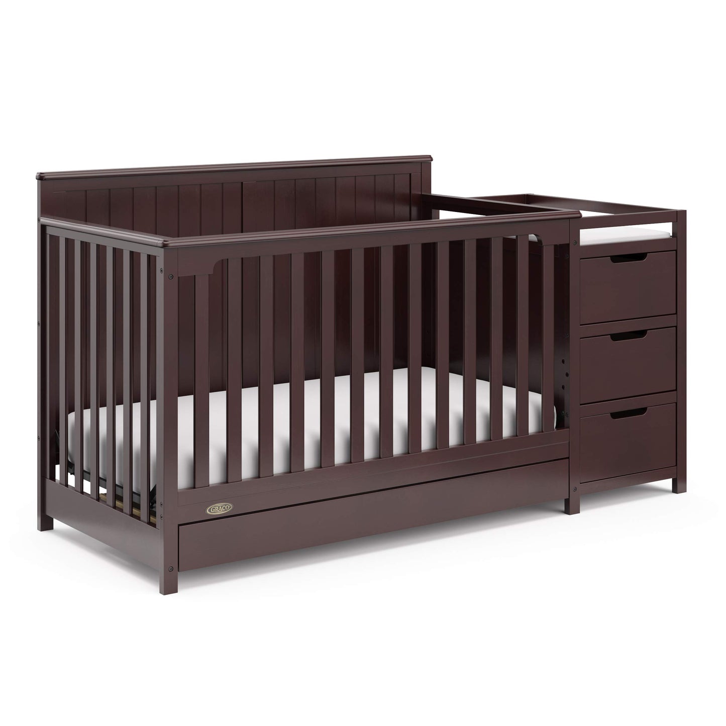 Graco Hadley 5-in-1 Convertible Crib & Changer – GREENGUARD Gold Certified, Fits Standard Crib Mattress, Converts to Toddler Bed and Full Bed, 4 Adjustable Mattress Heights (Pebble Gray)