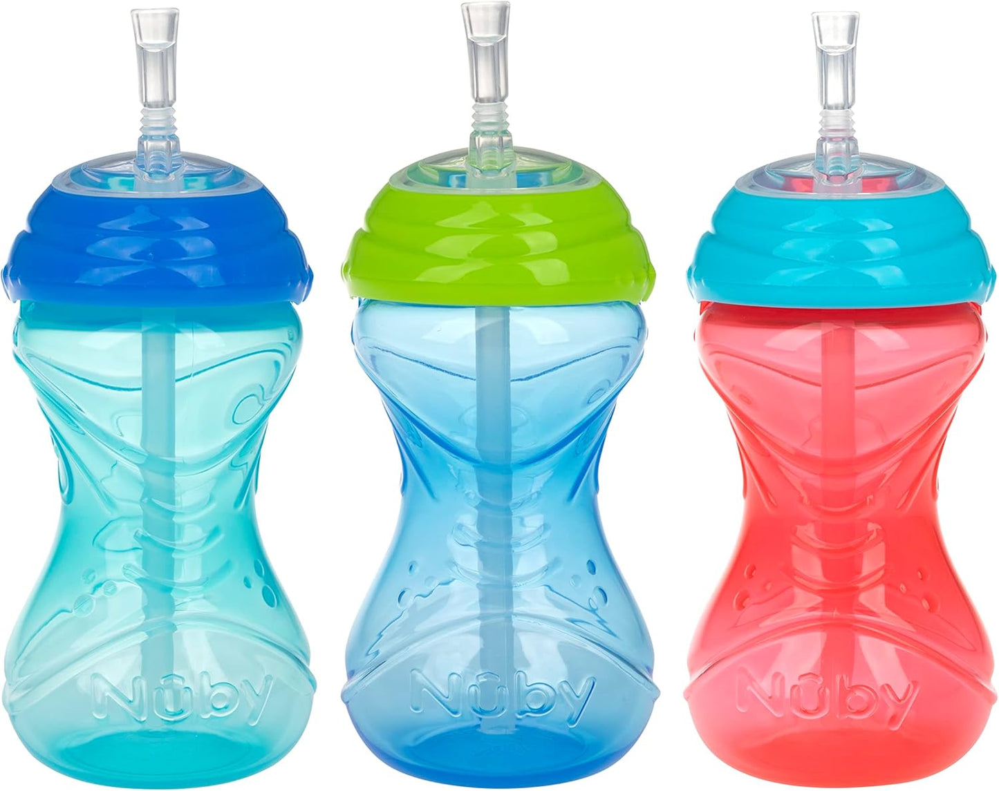 Nuby No-Spill Sippy Cup with Flex Straw - (3-Pack) 10-Ounce Bottles - Sippy Cups for Toddlers 12+ Months - Neutral Color Training Cups for Toddlers