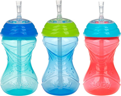 Nuby No-Spill Sippy Cup with Flex Straw - (3-Pack) 10-Ounce Bottles - Sippy Cups for Toddlers 12+ Months - Neutral Color Training Cups for Toddlers