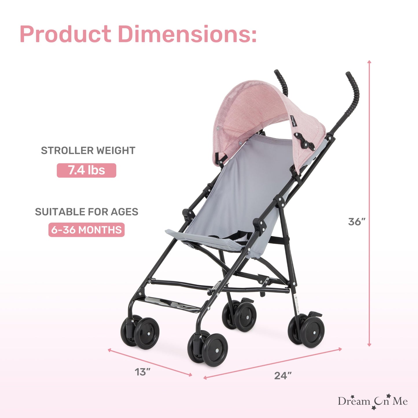Dream On Me Aero Travel Umbrella Stroller, One-Hand Quick Fold, 3-Point Safety Harness, Dual Brakes, Adjustable Removable Canopy, Lightweight Compact & Space-Saving for Infants and Toddlers – Black