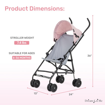 Dream On Me Aero Travel Umbrella Stroller, One-Hand Quick Fold, 3-Point Safety Harness, Dual Brakes, Adjustable Removable Canopy, Lightweight Compact & Space-Saving for Infants and Toddlers – Black