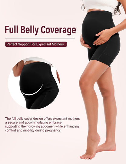 Siimcuzy 4 Pack Women's Maternity Shorts with Pockets Over The Belly Yoga Biker Pregnancy Workout Running Active Shorts