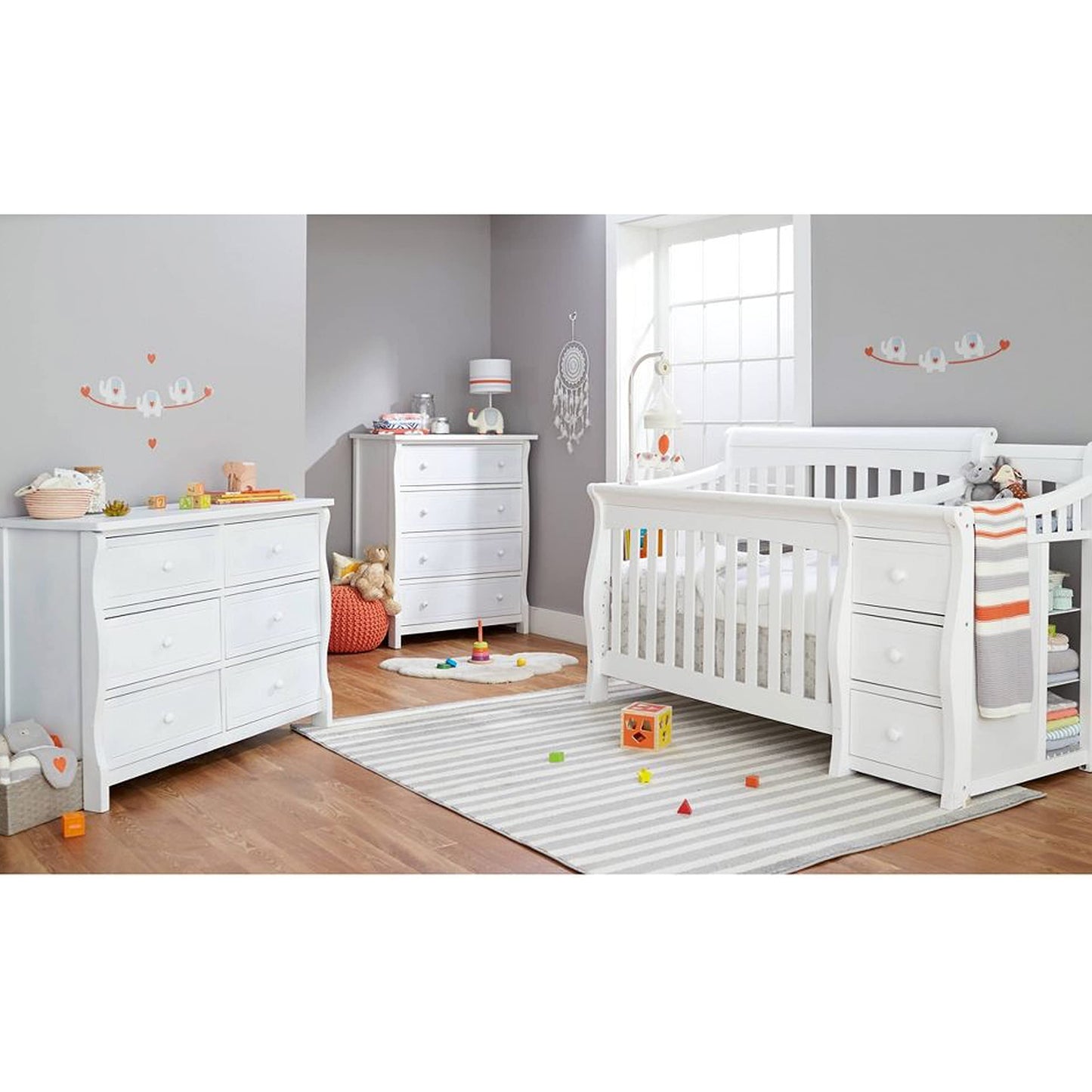 Sorelle Furniture Princeton Elite Crib and Changer Classic -in- Convertible Diaper Changing Table Made of Pine Wood Non-Toxic Wooden Baby Bed Toddler Childs Daybed Full-Size Nursery - Weathered Grey