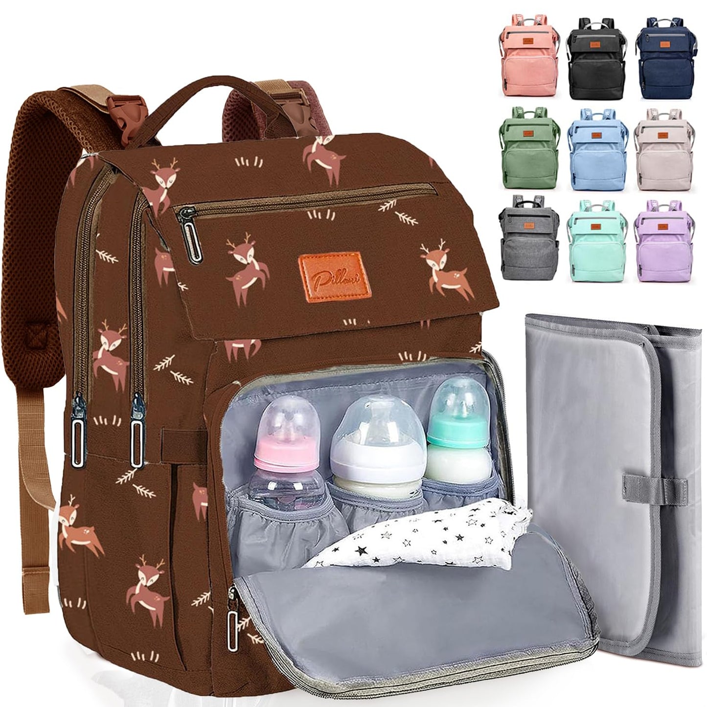 PILLANI Baby Diaper Bag Backpack - Baby Bag for Girls & Boys, Large Waterproof Toddler Diaper Backpack - Baby Shower Gifts & Registry Must Haves - Travel Diaper Bags with Changing Pad - Newborn Stuff