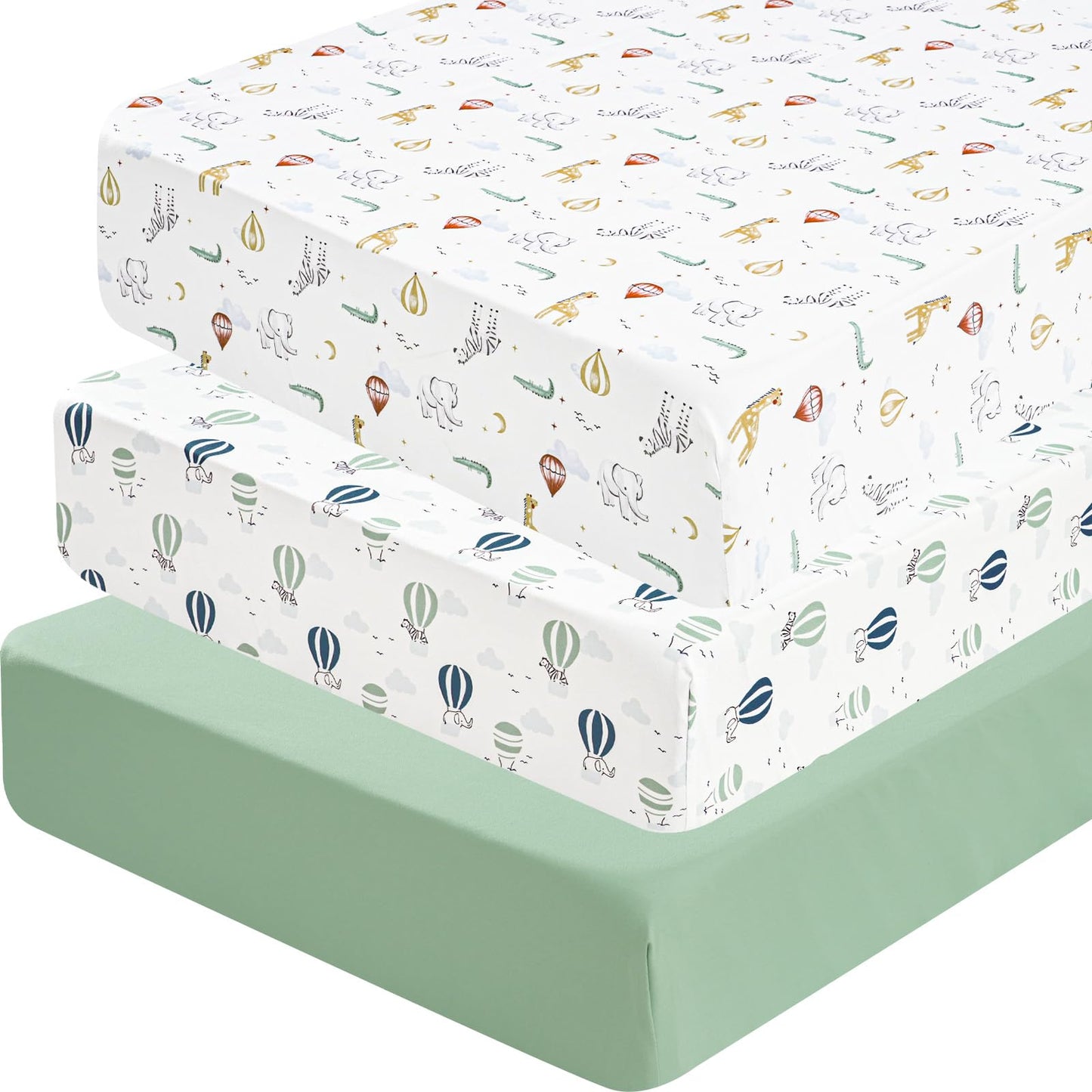 david's kids 3 Pack Fitted Crib Sheets, Ultra Soft Breathable Comfortable Baby Sheet Set for Boys Girls Neutral, 28x52 Inch Fits Standard Crib and Toddler Mattresses, Dinosaur