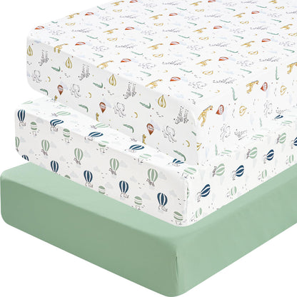david's kids 3 Pack Fitted Crib Sheets, Ultra Soft Breathable Comfortable Baby Sheet Set for Boys Girls Neutral, 28x52 Inch Fits Standard Crib and Toddler Mattresses, Dinosaur