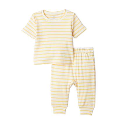 Amazon Essentials x Sofia Grainge Unisex Toddlers and Babies' Cotton Knit Short Sleeve Shirt & Pants Set