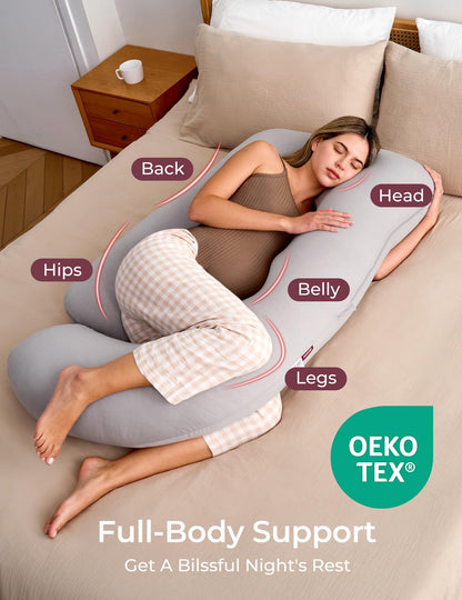 Momcozy Pregnancy Pillows for Sleeping, U Shaped Full Body Maternity Pillow with Removable Cover - Support for Back, Legs, Belly, HIPS for Pregnant Women, 57 Inch Pregnancy Pillow for Women, Grey