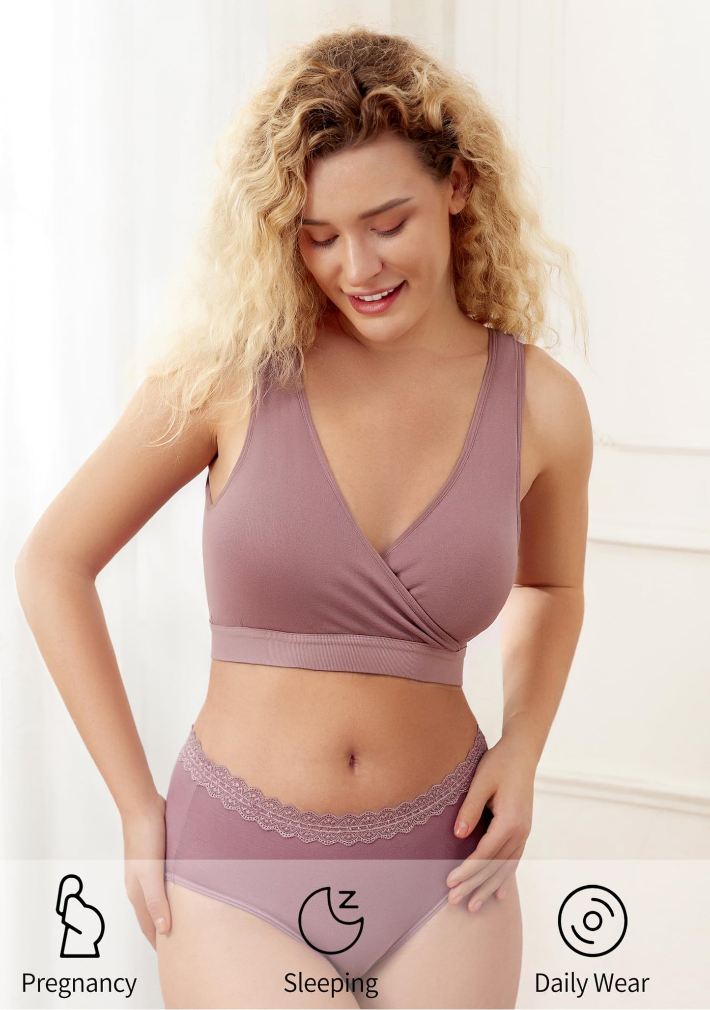 HBselect Nursing Bras for Breastfeeding, Maternity Nursing Sleep Bra Wireless Pregnancy Sleep Bralette 3/5 Pack