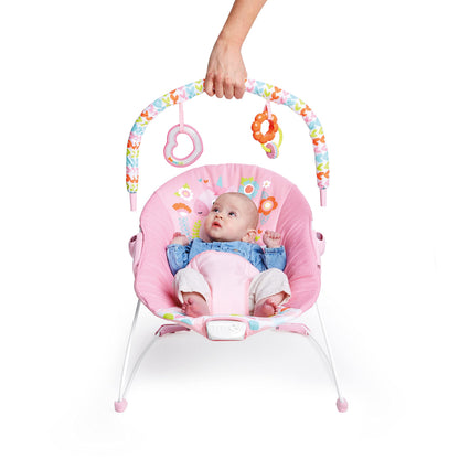 Bright Starts Baby Bouncer Soothing Vibrations Infant Seat - Removable -Toy Bar, Nonslip Feet, 0-6 Months Up to 20 lbs (Safari Fun)
