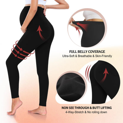 4 Pack Women’s Maternity Leggings with Pockets Over The Belly Butt Lift - Soft Workout Pregnancy Yoga Pants