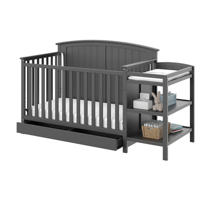 Storkcraft Steveston 5-in-1 Convertible Crib & Changer – GREENGUARD Gold Certified, Fits Standard Crib Mattress, Converts to Toddler Bed and Full Bed, 4 Adjustable Mattress Heights (Gray)