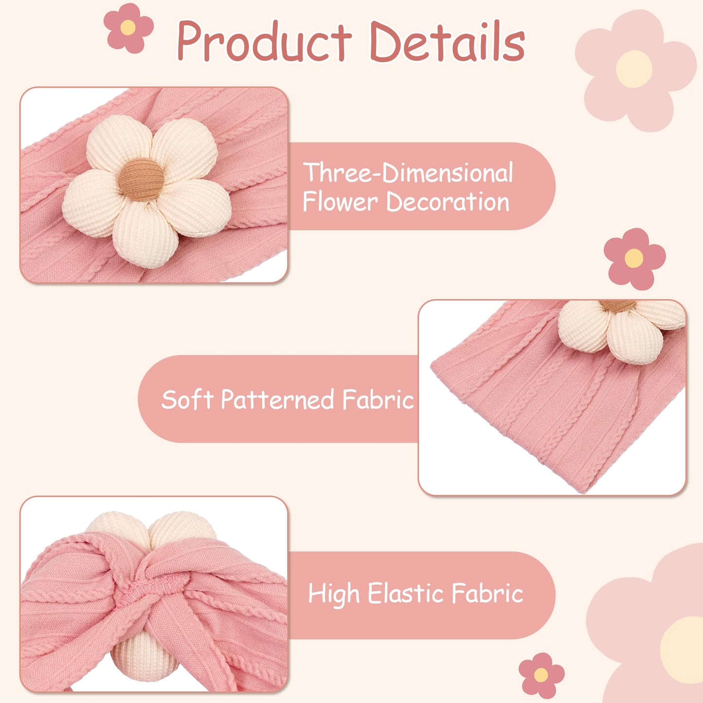CÉLLOT 5 Pcs Baby Flower Headbands Baby Girls Nylon Headbands Soft Hairbands Hair Accessories for Newborn Infant Toddler Kids