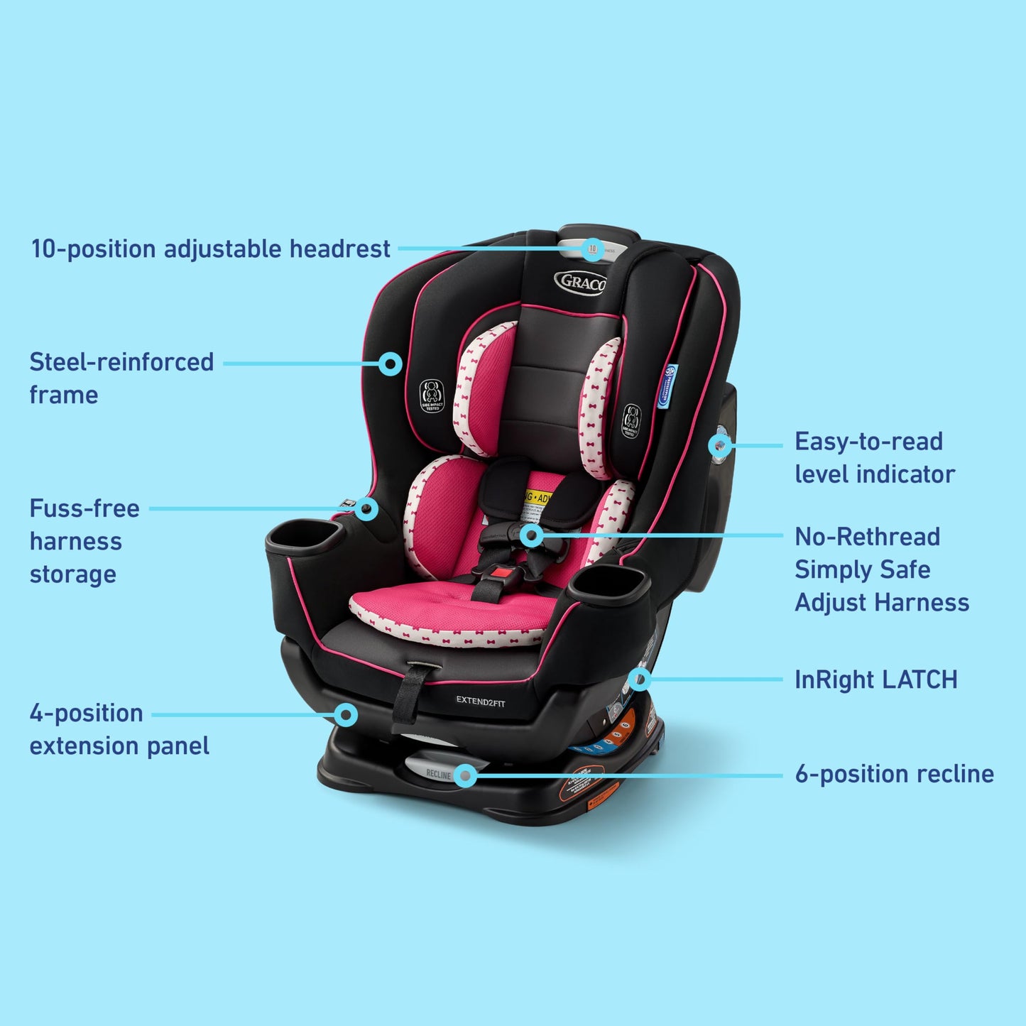 Graco Extend2Fit 3-in-1 Convertible Car Seat, 3 Modes – Rear Facing, Forward Facing Baby Car Seat and Highback Booster Seat, Adjustable Extension Panel for Extra Legroom, Cullen