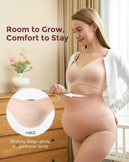 Momcozy Women's Maternity High Waist Underwear Pregnancy Soft Seamless Maternity Underwear Over Bump