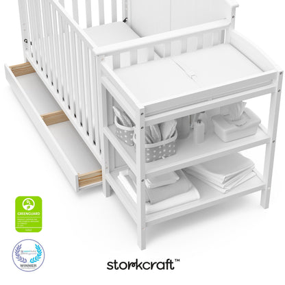Storkcraft Steveston 5-in-1 Convertible Crib & Changer – GREENGUARD Gold Certified, Fits Standard Crib Mattress, Converts to Toddler Bed and Full Bed, 4 Adjustable Mattress Heights (Gray)