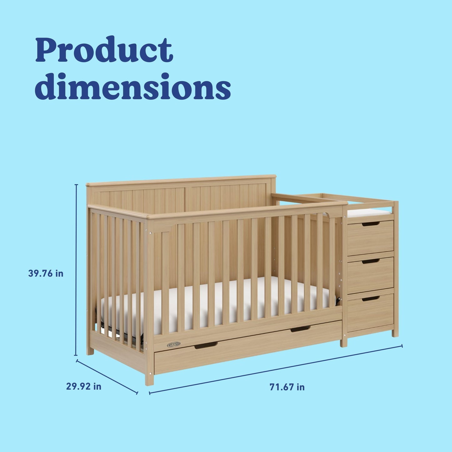 Graco Hadley 5-in-1 Convertible Crib & Changer – GREENGUARD Gold Certified, Fits Standard Crib Mattress, Converts to Toddler Bed and Full Bed, 4 Adjustable Mattress Heights (Pebble Gray)