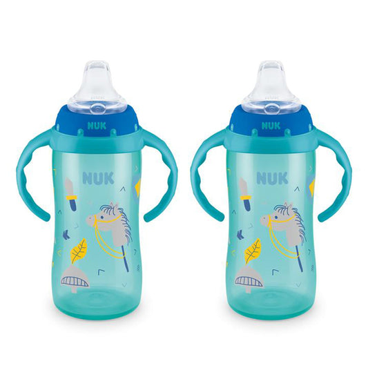 NUK First Choice Large Learner Cup 2.0, 10 oz. Sippy Cup with Handles, Spill Proof, Leak Proof Soft Straw Cup, 2-Pack