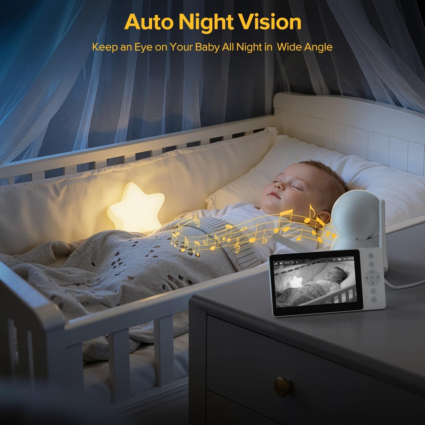 Baby Monitor, Baby Monitor with Camera and Audio, Secure No WiFi, Pan Tilt Video Camera with Night Vision, VOX, 2-Way Talk, 1300ft, Portable Video Audio Monitor Ideal for Baby/Elderly/Pet