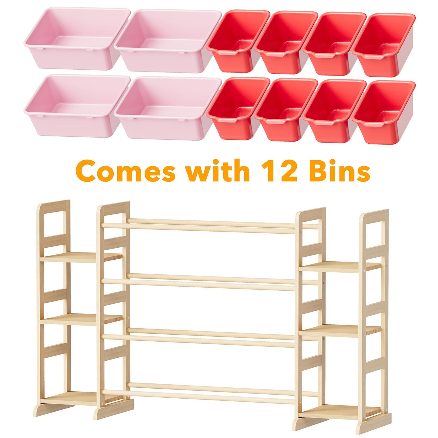 SpaceAid Toy Storage Organizer with 6 Shelves and 12 Bins, Bookshelf/Bookcase, Kids Bin Shelf, Toys Box for Playroom Organization for Bedroom & Room Decor, White, 52.3" W