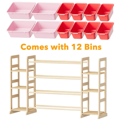 SpaceAid Toy Storage Organizer with 6 Shelves and 12 Bins, Bookshelf/Bookcase, Kids Bin Shelf, Toys Box for Playroom Organization for Bedroom & Room Decor, White, 52.3" W