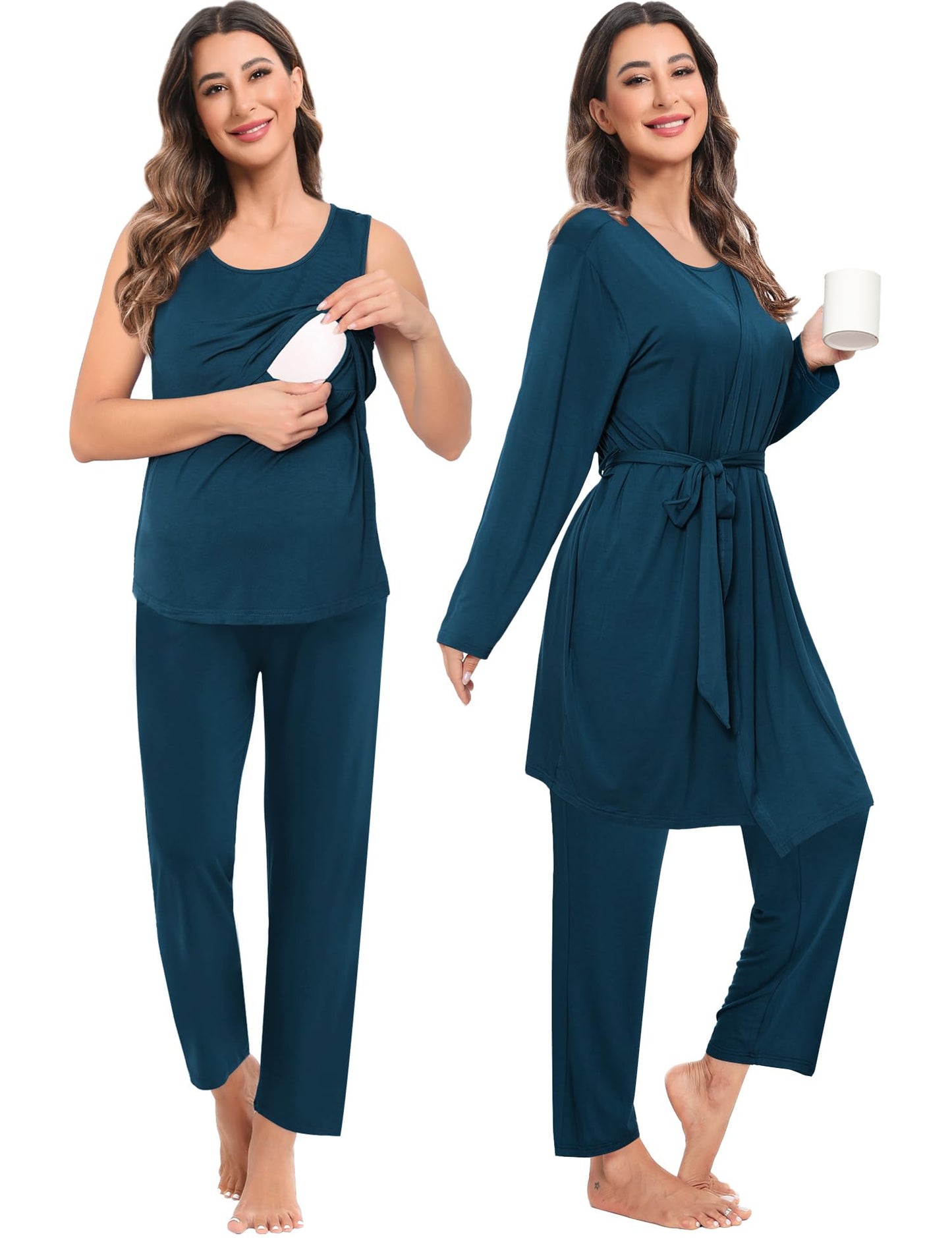 SWOMOG Maternity Nursing Robe Set 3 PCS Women Postpartum Pajamas Breastfeeding Labor Delivery Hospital Pregnancy Pjs